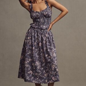 By Anthropologie Sleeveless Smocked-Waist Ruffled Midi Dress